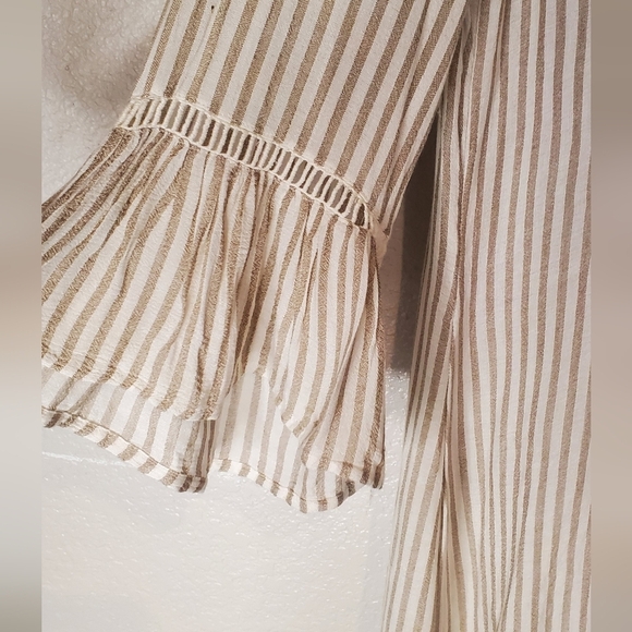 💚5/$25 Blue Island Beige & White Striped Topan Beach Tunic Tassel Boho Dress - Picture 5 of 8